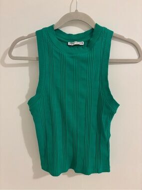Zara Teal Ribbed Sleeveless Tank Top